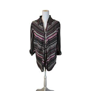 Cato Woman Striped Button Up Top Size 18/20 Black Preppy Career Casual